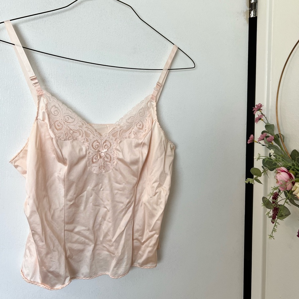 Vintage Pink/Peach Satin and Lace Camisole